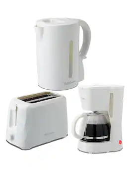 Betty Crocker - 3-Piece Kitchen Set: 5-Cup Drip Coffee Maker, 1.7L Electric Kettle with STRIX Technology & 2-Slice Toaster, BC-4995W - White