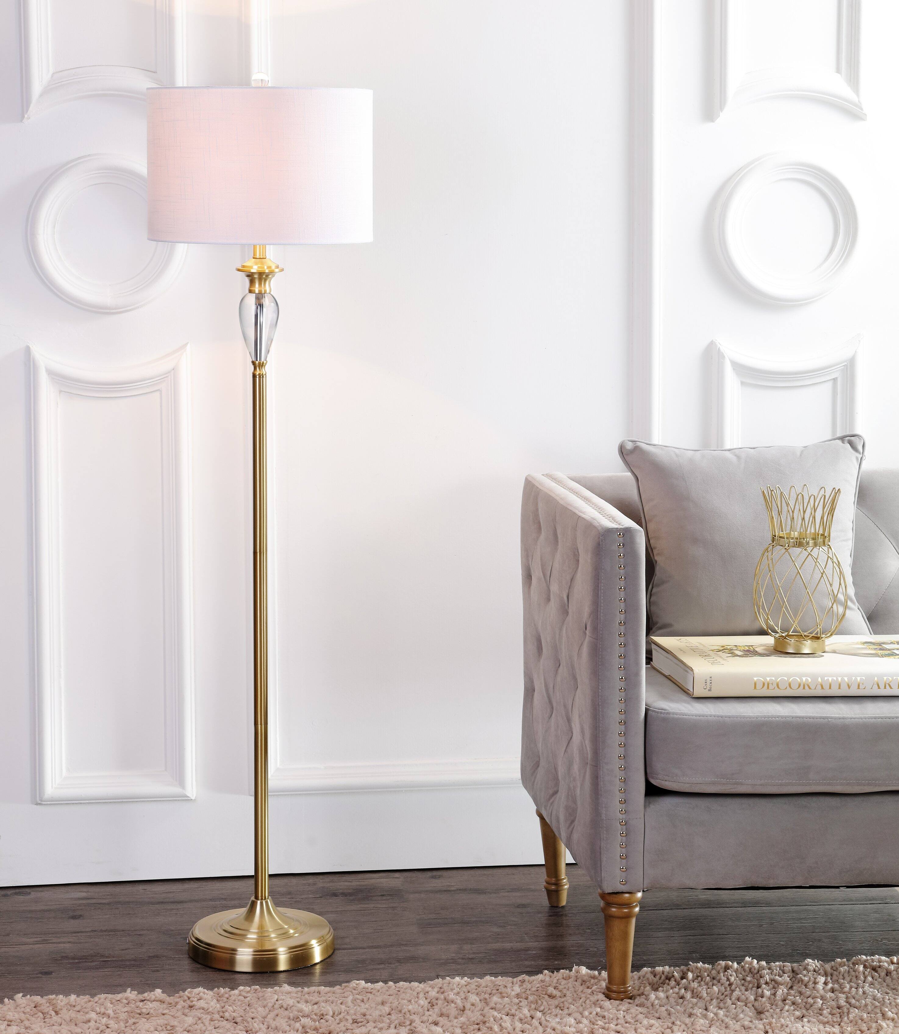 Alt View 1. Jonathan Y - Evelyn 60" Crystal / Metal LED Floor Lamp, Brass Gold/Clear - Brass Gold/Clear.