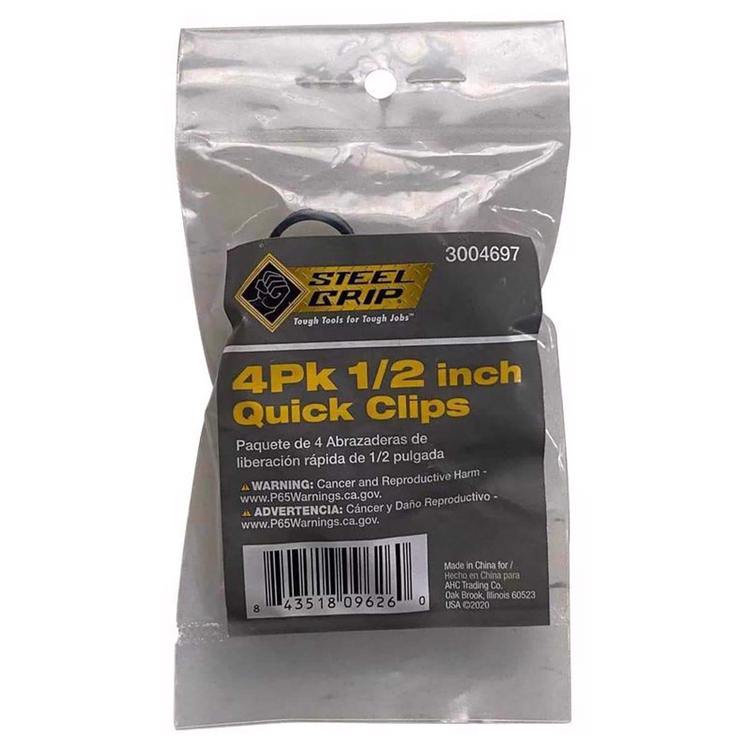 Steel Grip - 1/2 in. D X 0.5 in. L Black Polypropylene Quick Clip