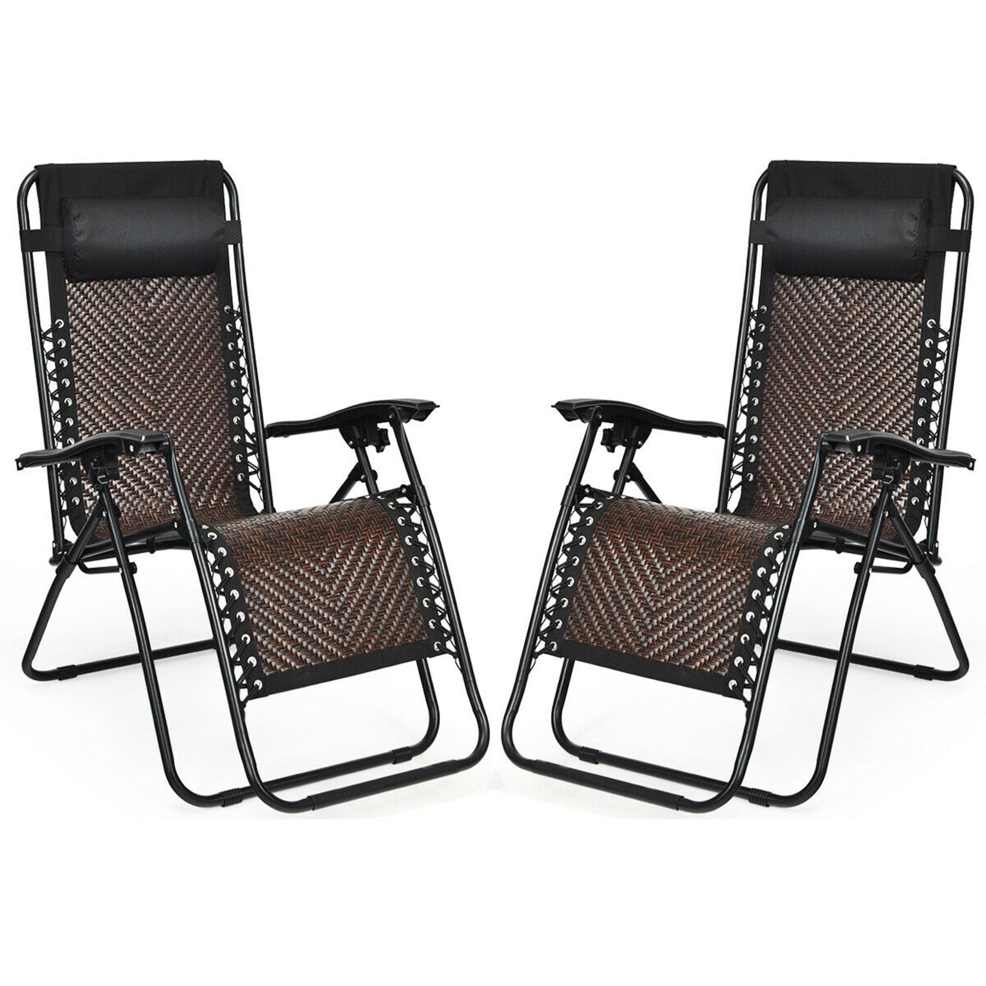 Alt View 1. Gymax - Gymax Set of 2 Folding Rattan Patio Zero Gravity Lounge Chair Recliner - Coffee.