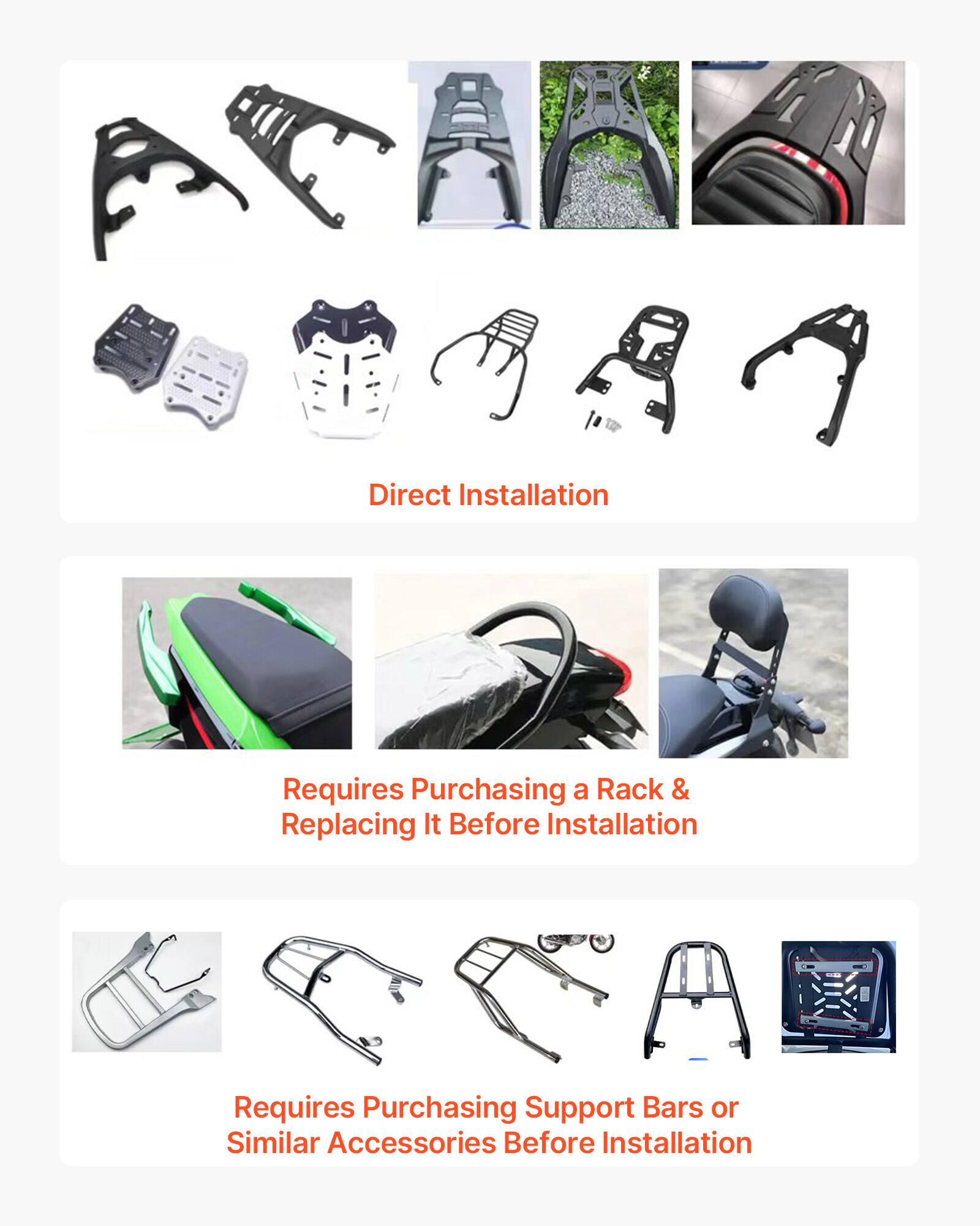 Direct Installation

Requires Purchasing a Rack & Replacing It Before Installation

Requires Purchasing Support Bars or Similar Accessories Before Installation