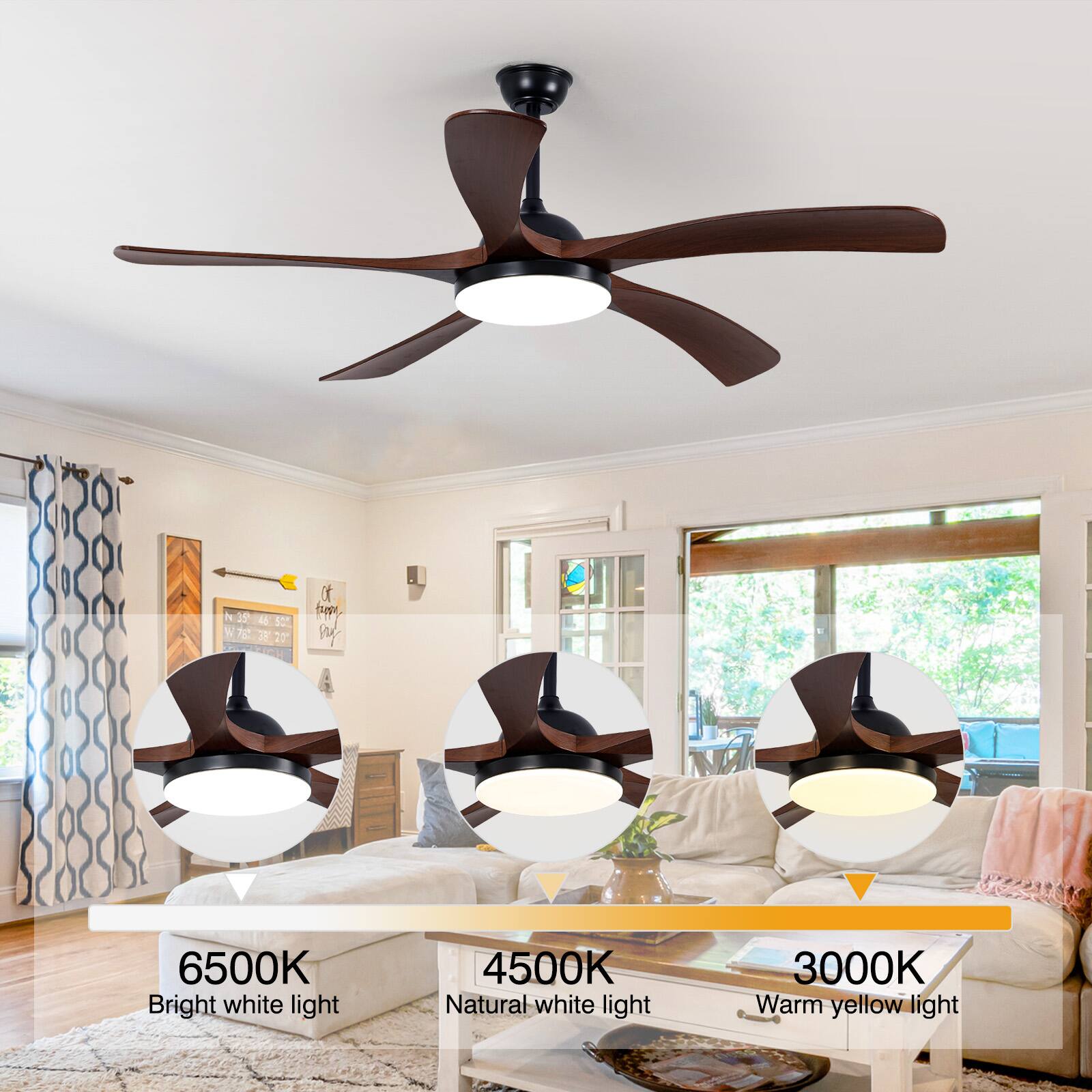 6500K  
Bright white light  

4500K  
Natural white light  

3000K  
Warm yellow light