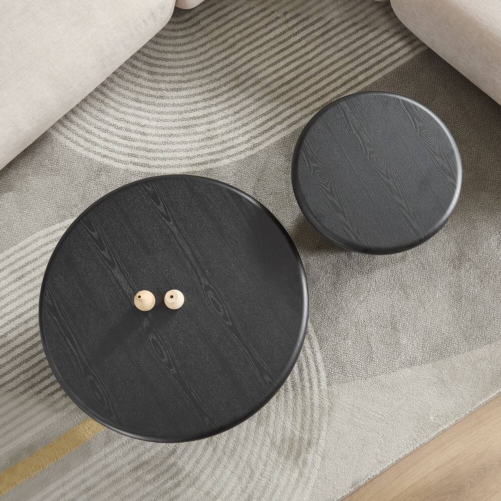 Alt View 3. Loheer - Loheer 2-Piece Modern Round Coffee Table Set Black Nesting Wood Veneer Easy Assembly - Black.
