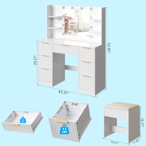 Sure, here is the corrected and grouped text:

- **Dimensions:**
  - 8.89" x 5.46" x 29.37"
  - 52.65" x 43.37" x 11.62"
  - 11.62" x 17.55" x 11 LBS
  - 8.66" x 11.19" x 19" x 6.44" x 11 LBS
  - 16.77" x 15.21" x 11.62"

- **Carton Dimensions:**
  - 17.55" x 11.19" x 6.44" (11 LBS)
  - 16.77" x 15.21" x 11.62" (11 LBS)

- **Assembly Required:** Yes