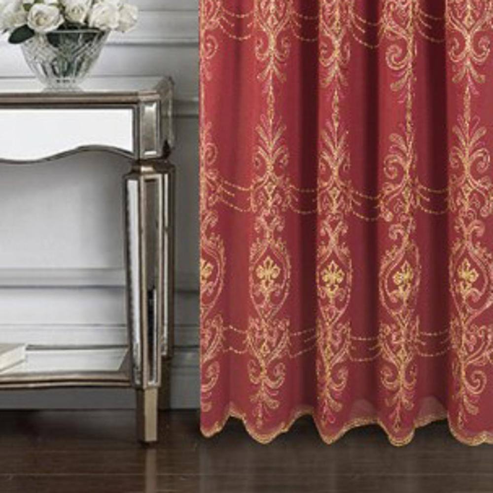 Left. RT Designers Collection - RT Designers Collection Jayla Stylish & Premium Embroidered Curtain Panel 54" x 90" Burgundy - Burgundy.