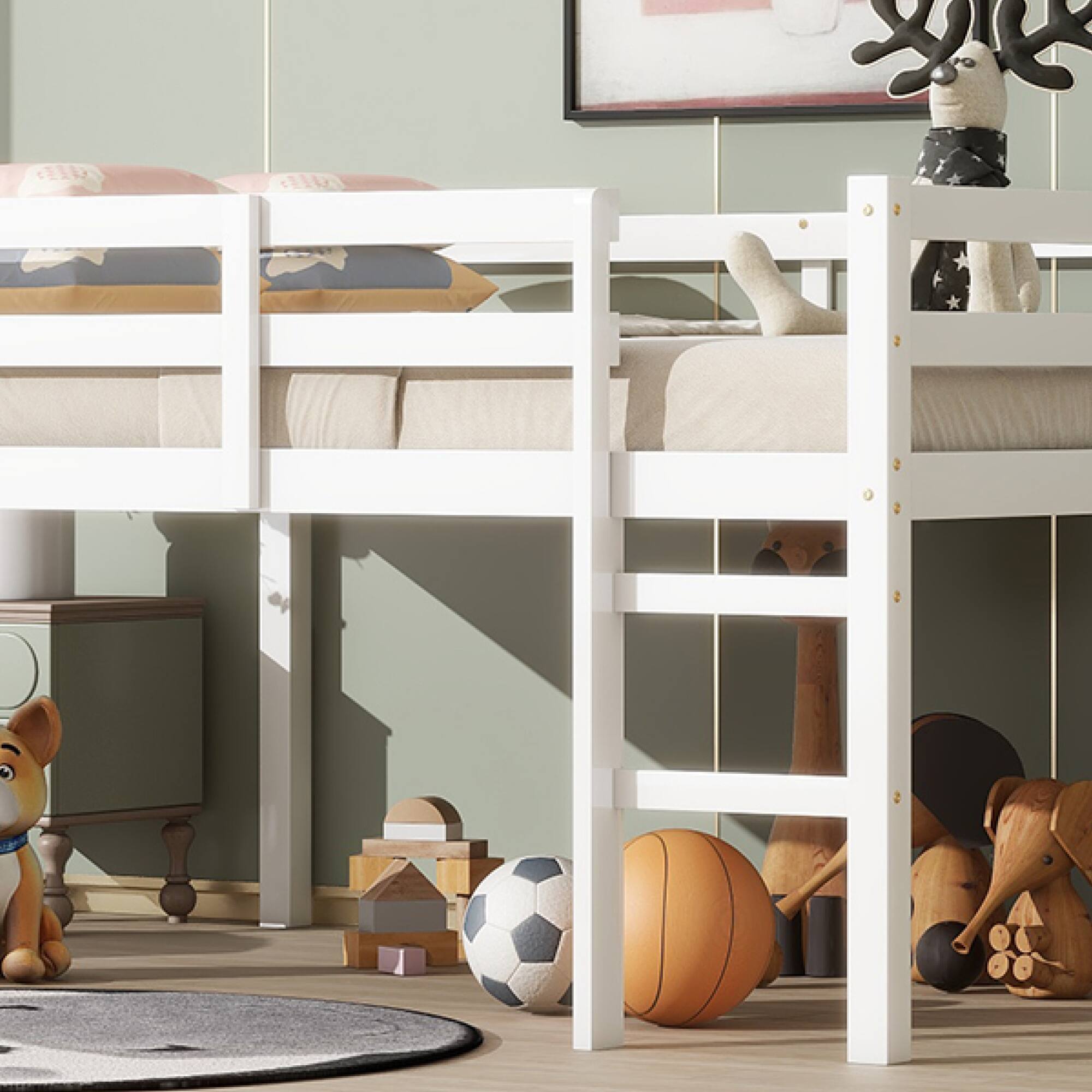 Alt View 9. GOODSILO - Premium Full-Size Loft Bed with Ladder Designed for Space Optimization and Stylish Comfort - White.