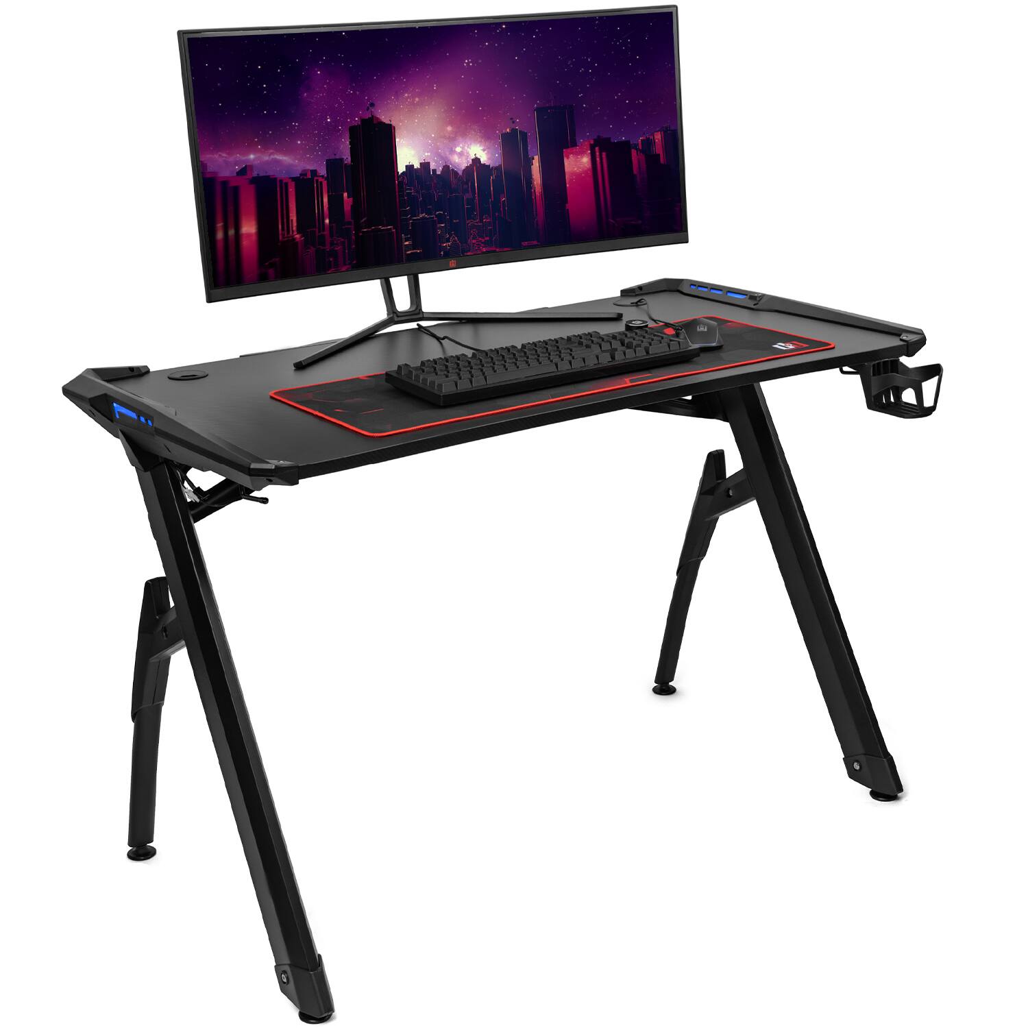 Alt View 2. Deco Gear - 47" LED Gaming Desk with Carbon Fiber Surface, Cable Management and Headphone Hook GDK100 - Black.