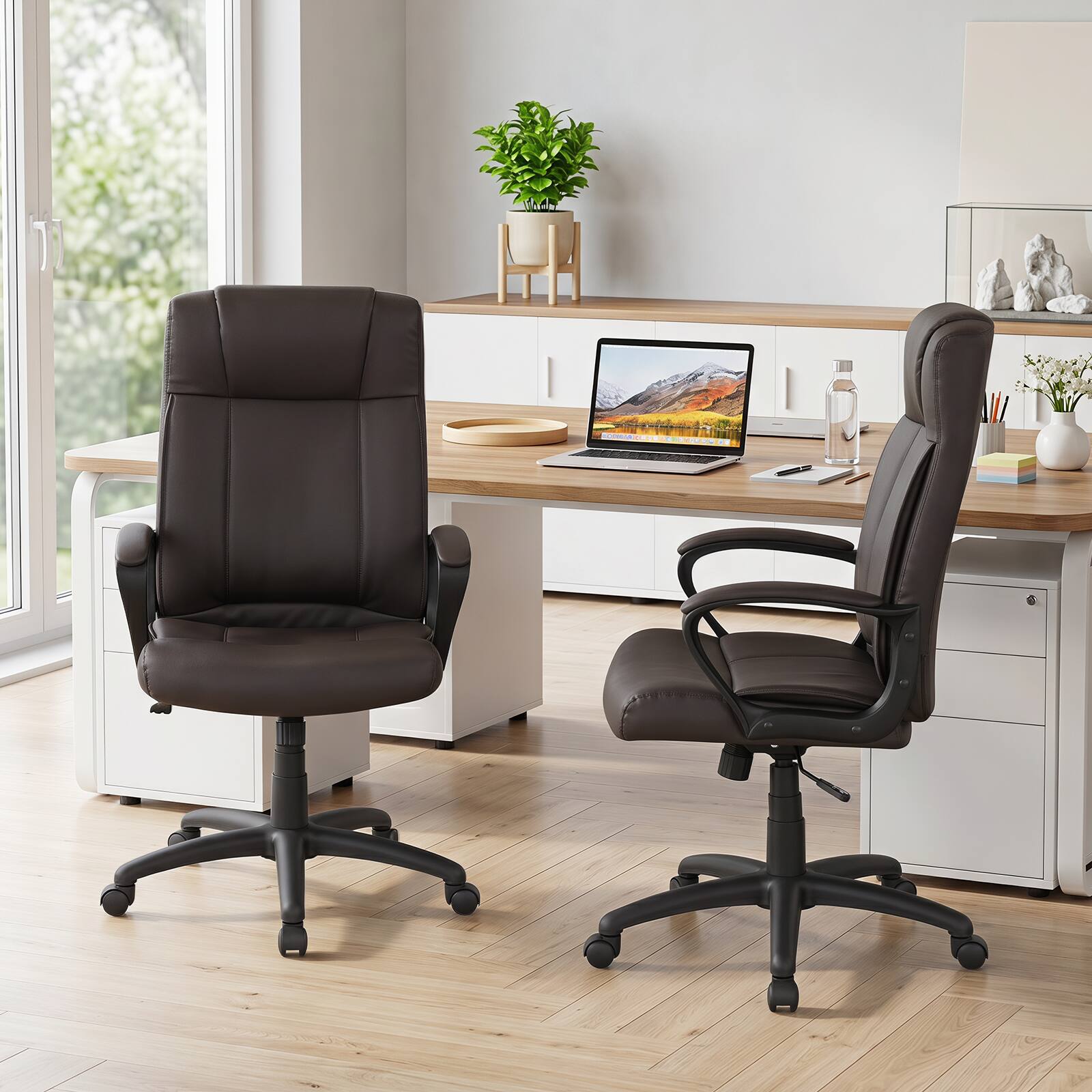 Alt View 1. Gymax - Gymax 2PCS Faux Leather Office Chair Computer Desk Chair w/Rocking Function for Office Brown - Brown.