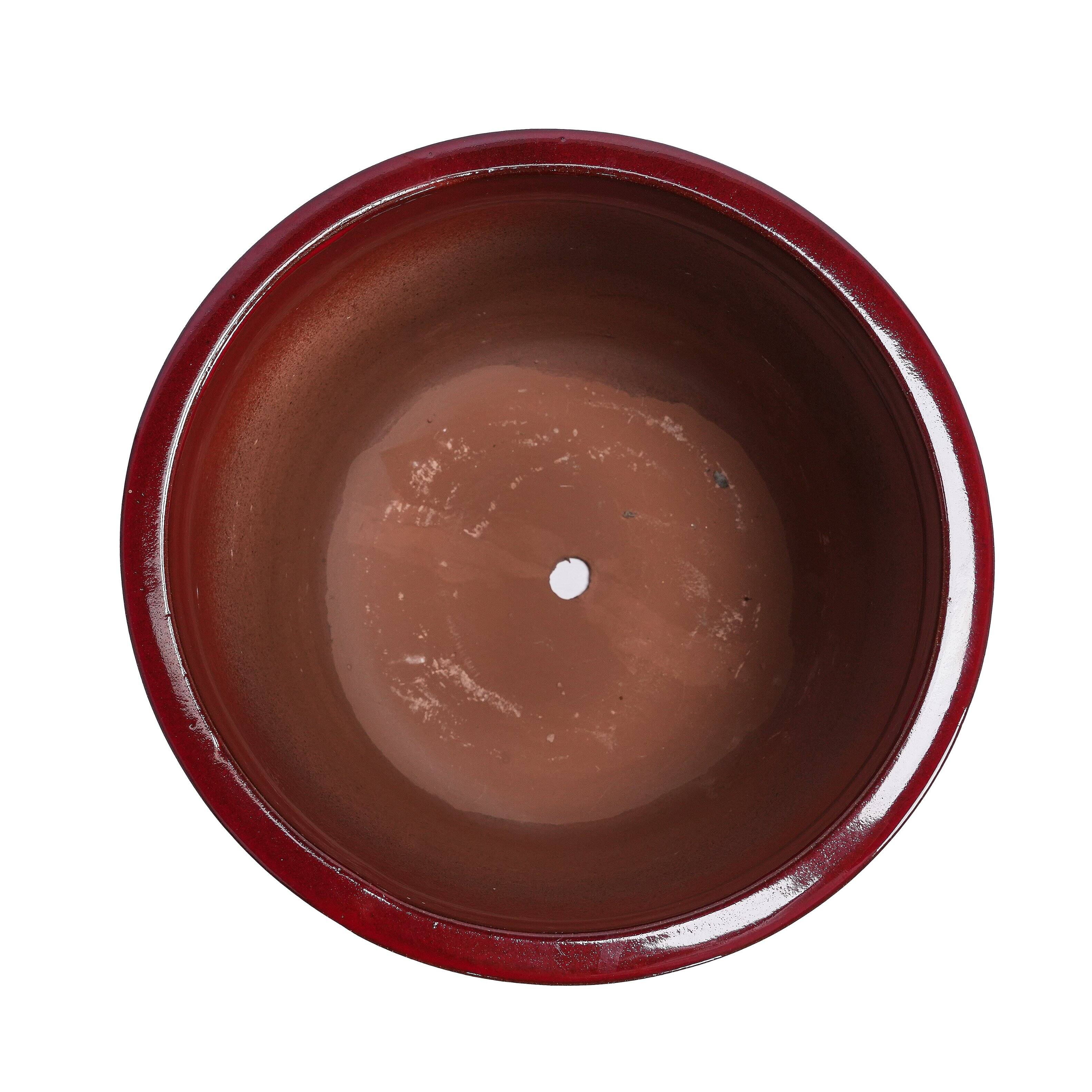 Alt View 8. Loheer - Loheer Ceramic Planter Set, Handmade Burgundy Indoor Plant Pots, Diamond Pattern, Breathable Clay, 15 12 9 Inch.