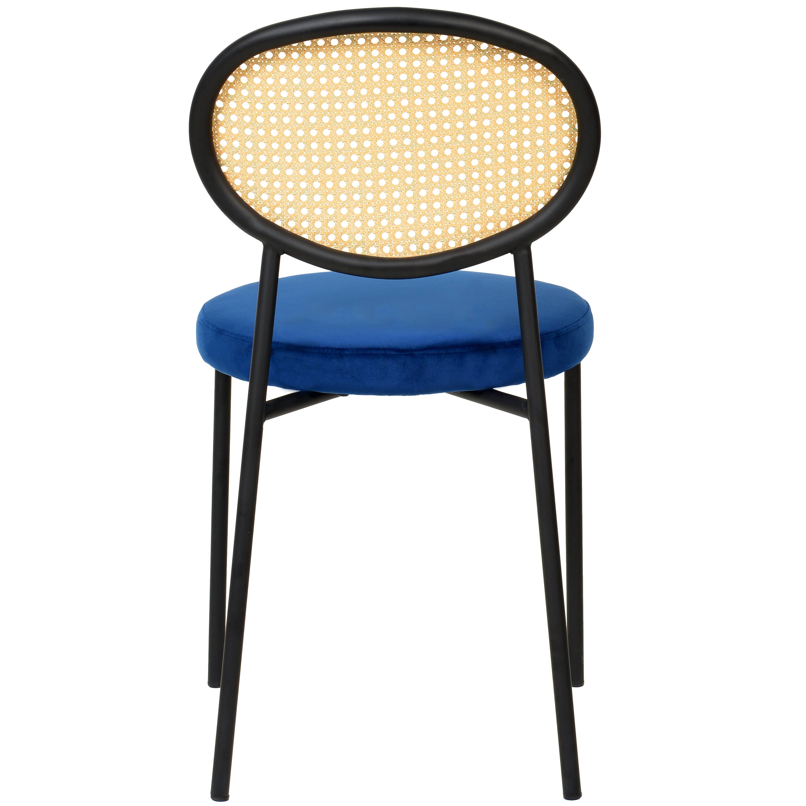 Alt View 4. LeisureMod - Euston Modern Gold Tip Dining Chair, Mid-Century Rattan Cane Back Accent Armless Chair - Velvet Upholstered Cushion - Navy Blue.