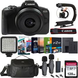 Canon - EOS R50 Mirrorless Camera with 18-45mm Lens All Inclusive Podcasting Kit - Black