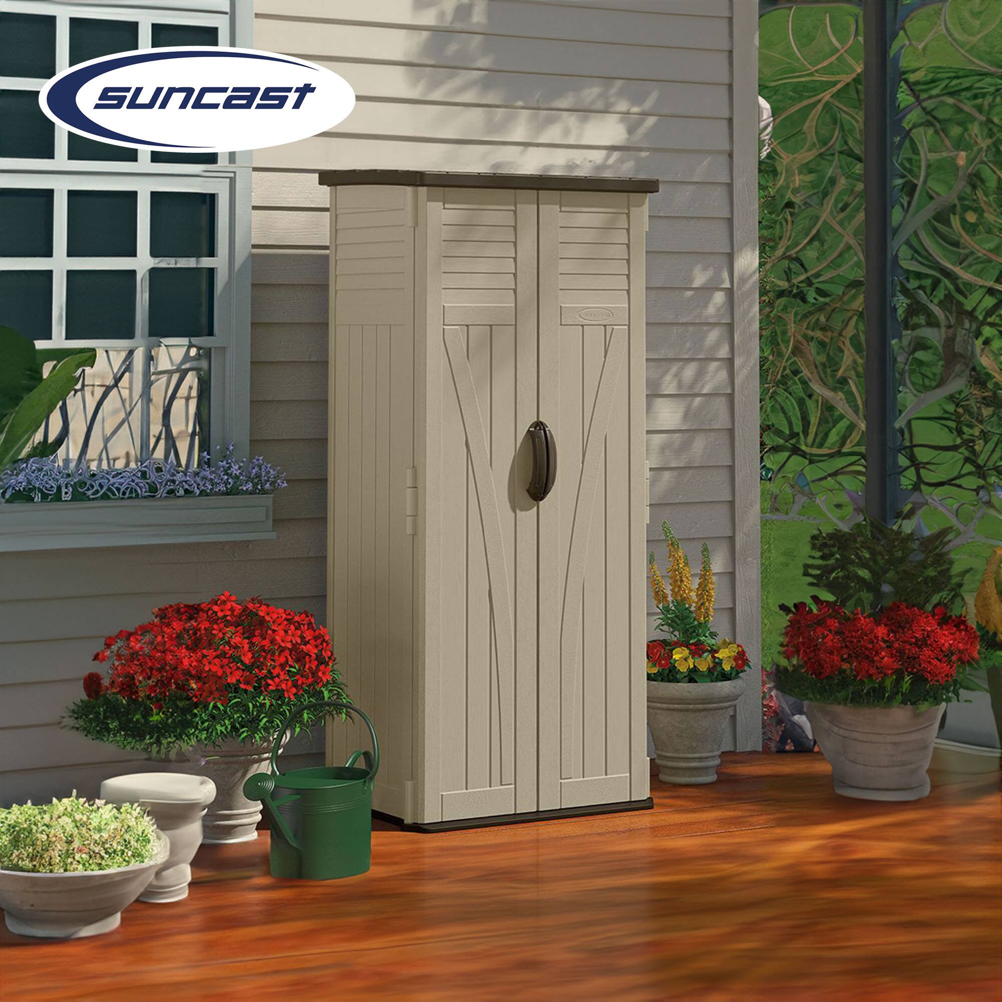 Alt View 2. Suncast - Suncast 22 Cubic Feet All-Weather Vertical Tall Outdoor Storage Shed, Brown - Brown.