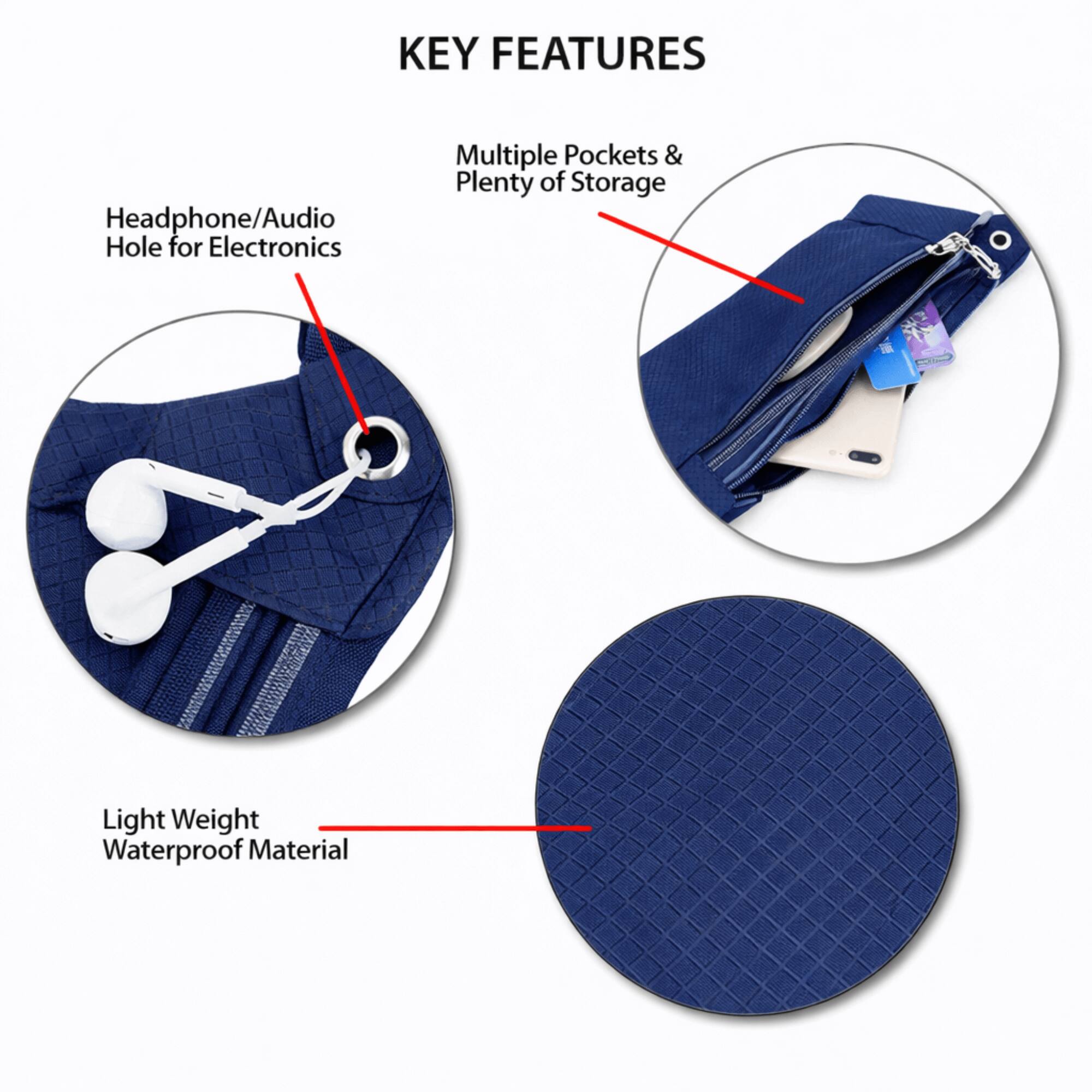 KEY FEATURES

- Headphone/Audio Hole for Electronics
- Multiple Pockets & Plenty of Storage
- Light Weight
- Waterproof Material