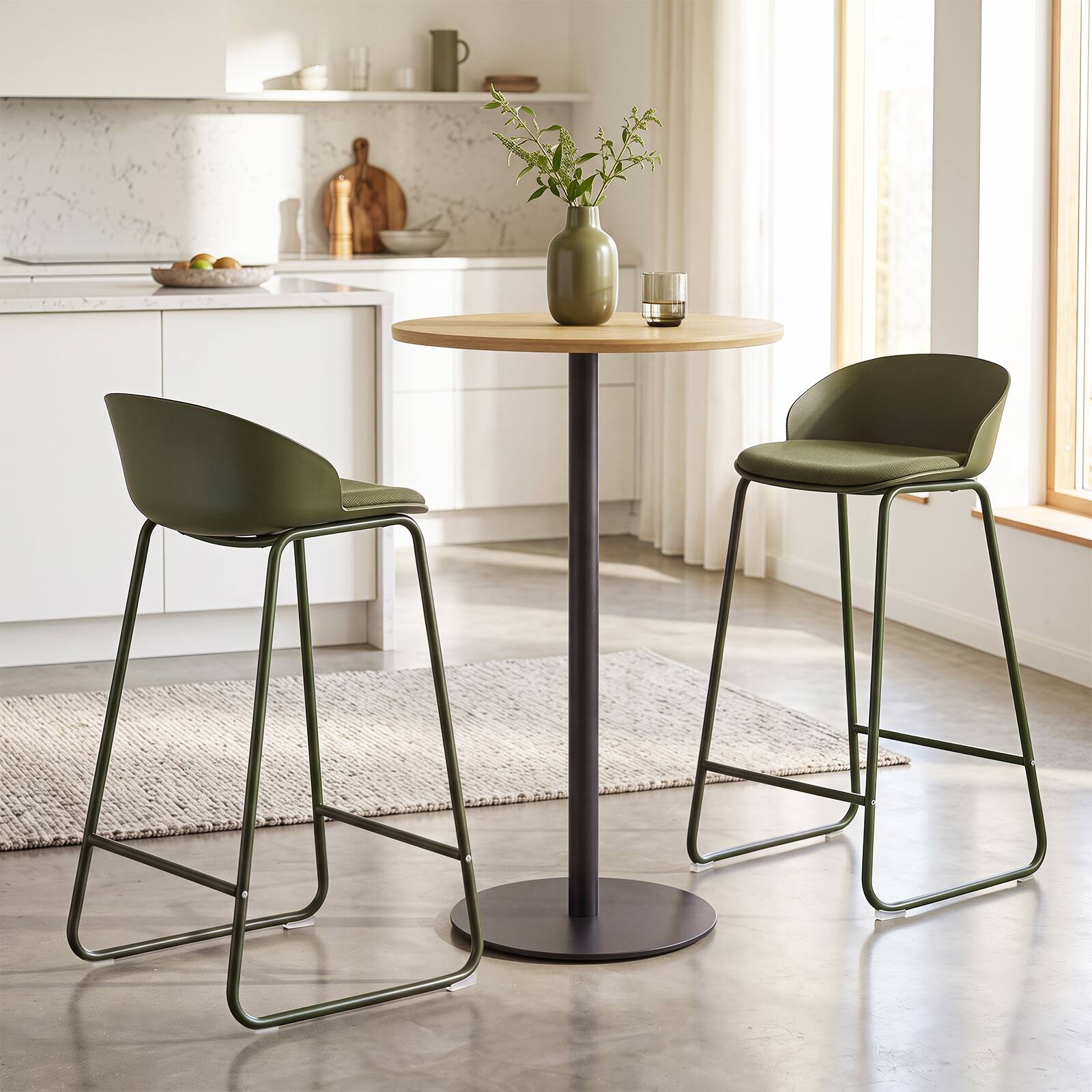 Alt View 3. Costway - Costway 28" Counter Height Bar Stools Set of 2 with Curved Backrest, Metal Frame, Footrest - Green.