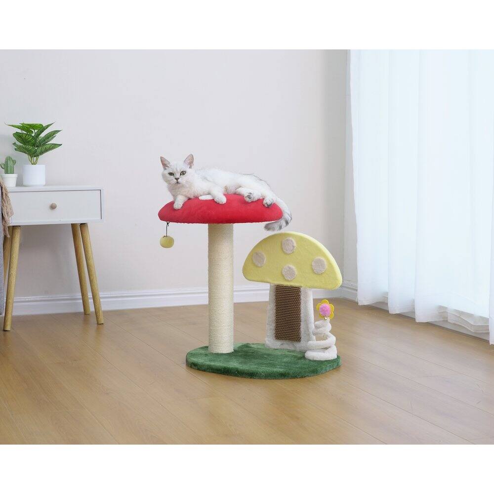 Left. PetPals - Apartment-Sized Magical Mushroom Cat Perch - 20"H, 2 Level, Medium, Moultrie - Green.