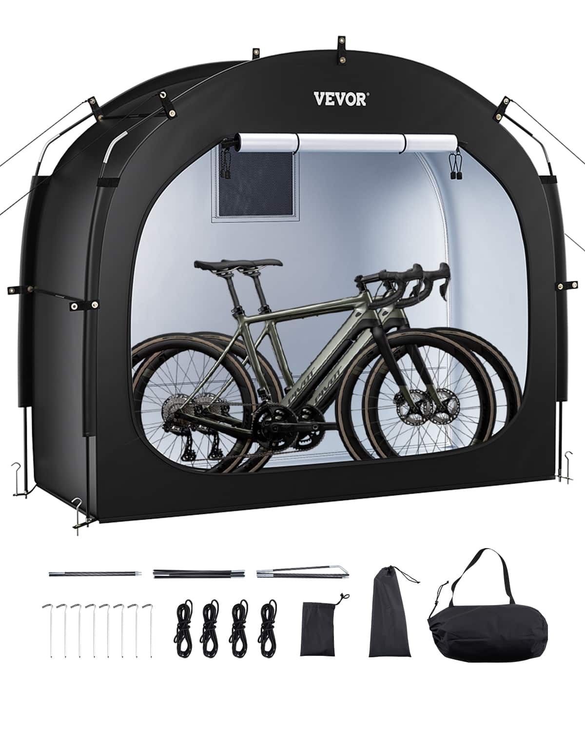 VEVOR - Bike Storage Tent,1 to 2 Bikes with Ventilated Window,Waterproof Easy-to-Install Bike Tent with High Strength Fiberglass - Black