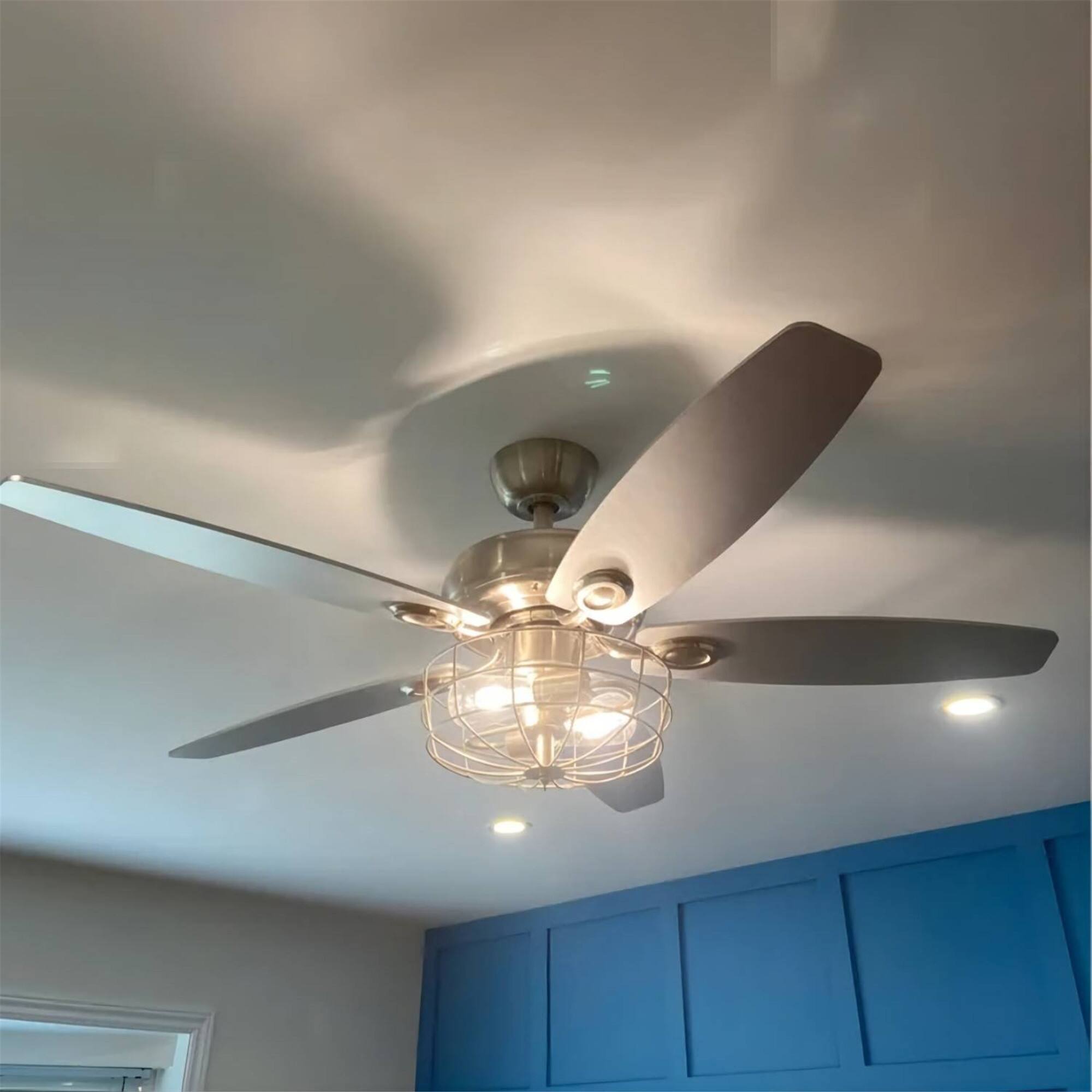 Alt View 9. Parrot Uncle - 52" Polished Nickel Wood 5-Blade Modern Ceiling Fan with Remote - Brushed Nickel.