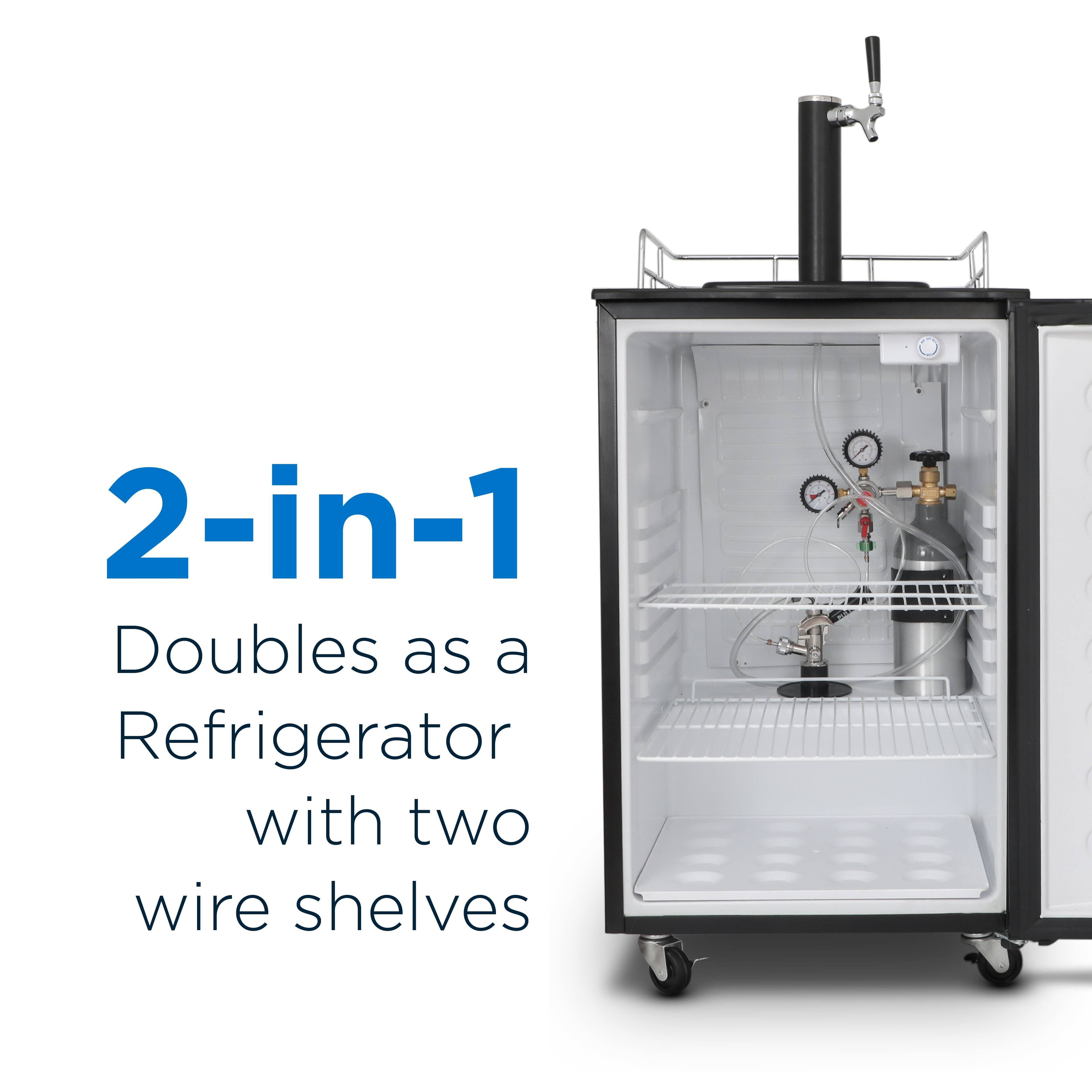 2-in-1  
Doubles as a Refrigerator with two wire shelves