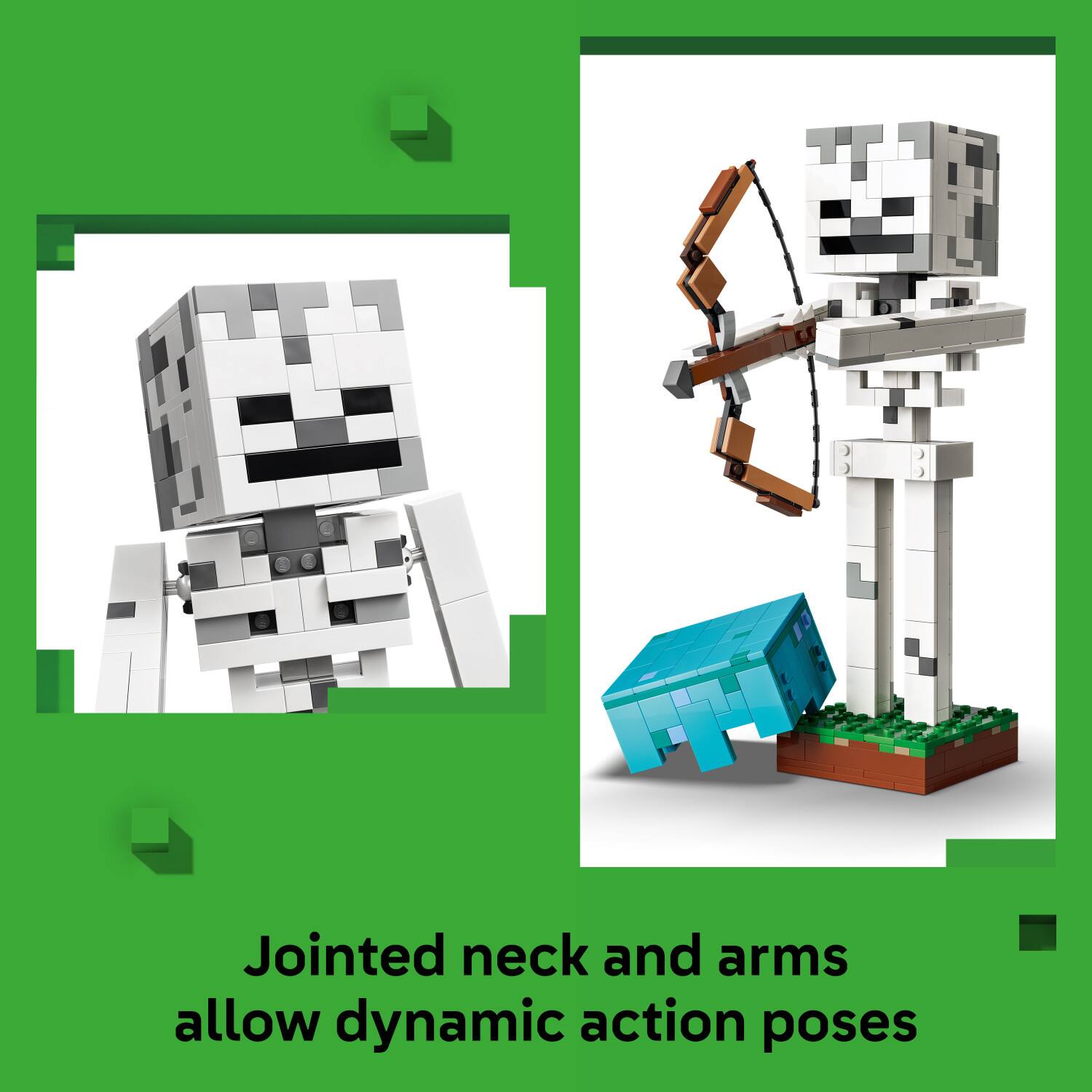Jointed neck and arms allow dynamic action poses