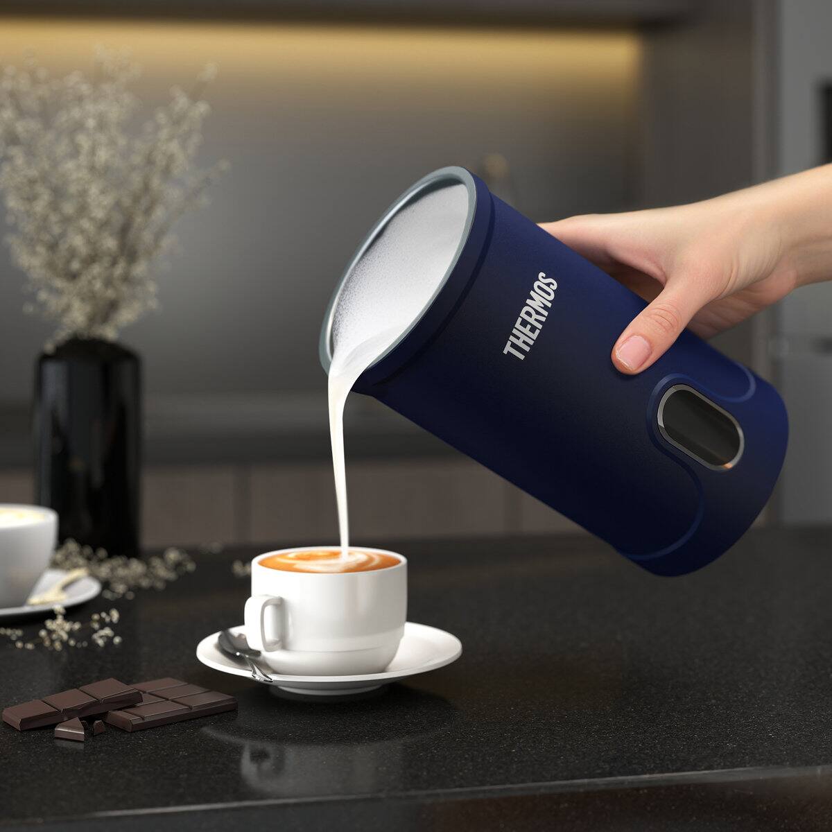 Alt View 5. Thermos - 4-in-1 Multifunctional Milk Frother Automatic Hot & Cold Soft Foam Maker Electric Steamer Ehai-5612e - Blue.
