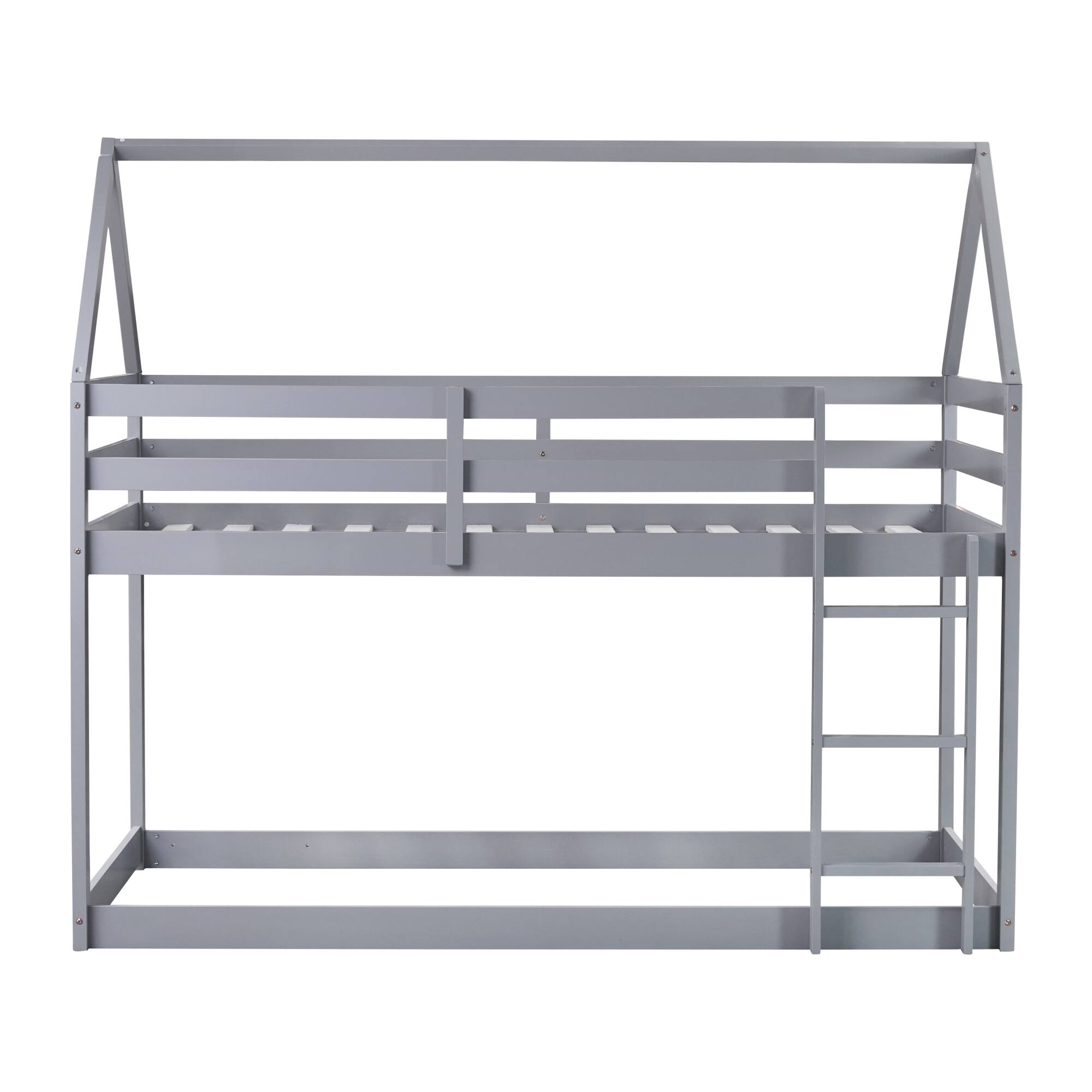 Alt View 2. GOODSILO - House-Shaped Twin Over Twin Rubber Wood Bunk Bed with Ladder and Guardrails for Kids - Grey.