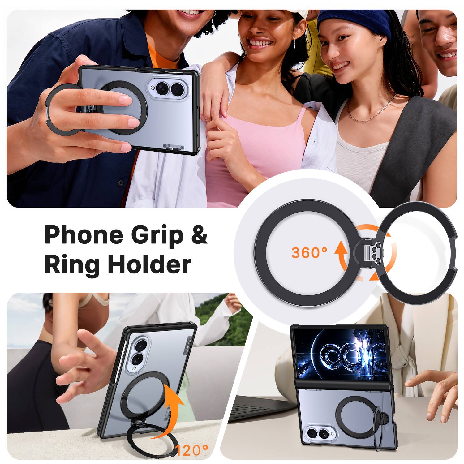 Phone Grip & Ring Holder  
360°  
120°