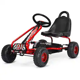 Costway - Kids Pedal Go Kart 4 Wheel Ride On Toys w/ Adjustable Seat & Handbrake - Red