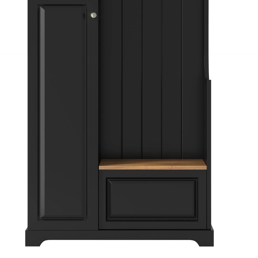 Alt View 8. Loheer - Loheer black hall tree with flip-up bench, adjustable shelves, tall cabinet - Black.