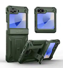 dexnor - for Samsung Galaxy Z Flip 6 Full-Body Case with Stand & Hinge Protection & Front Screen Protector - Army Green