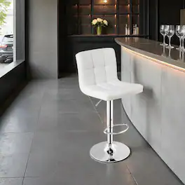 Hivvago - Adjustable Swivel Bar Stool with PU Leather Seat Armless Design - White