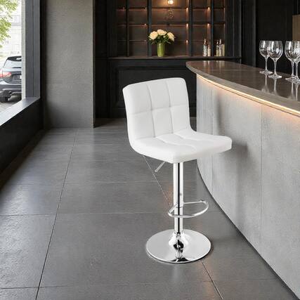 Front. Hivvago - Adjustable Swivel Bar Stool with PU Leather Seat Armless Design - White.