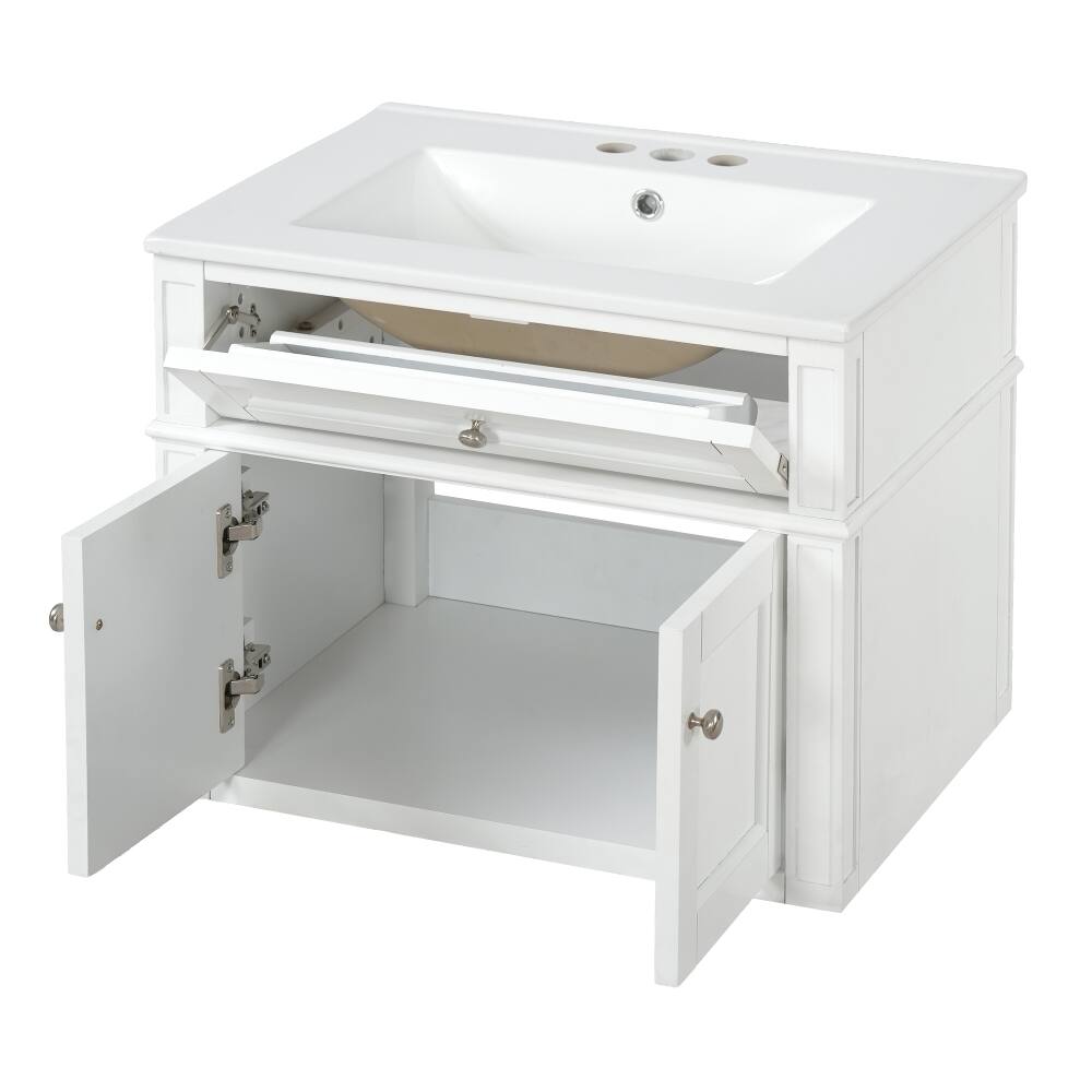 Alt View 7. Loheer - Loheer 24 inch Wall Mounted Bathroom Vanity White Floating Vanity with Sink 2 Door - White.