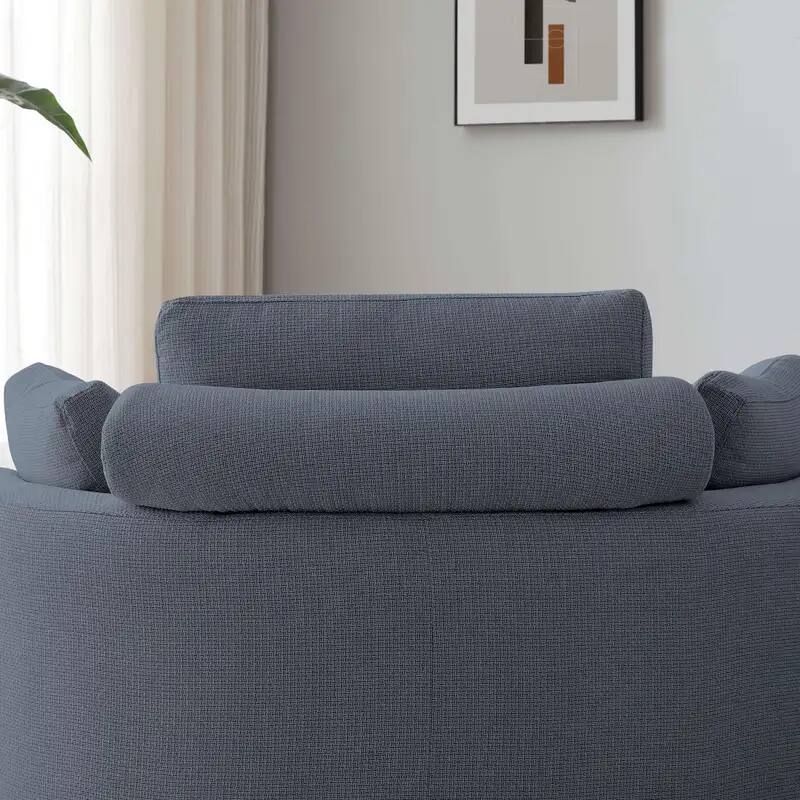 Back. Meqiodas - Oversized Accent Chairs with Storage Ottoman, Round Reading Upholstered Chairs, Barrel Sofa for Living Room Bedroom - Darkgrey.