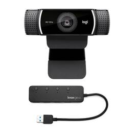 Logitech - C922 Pro Stream 1080p Webcam with Knox 4-Port USB 3.0 Hub