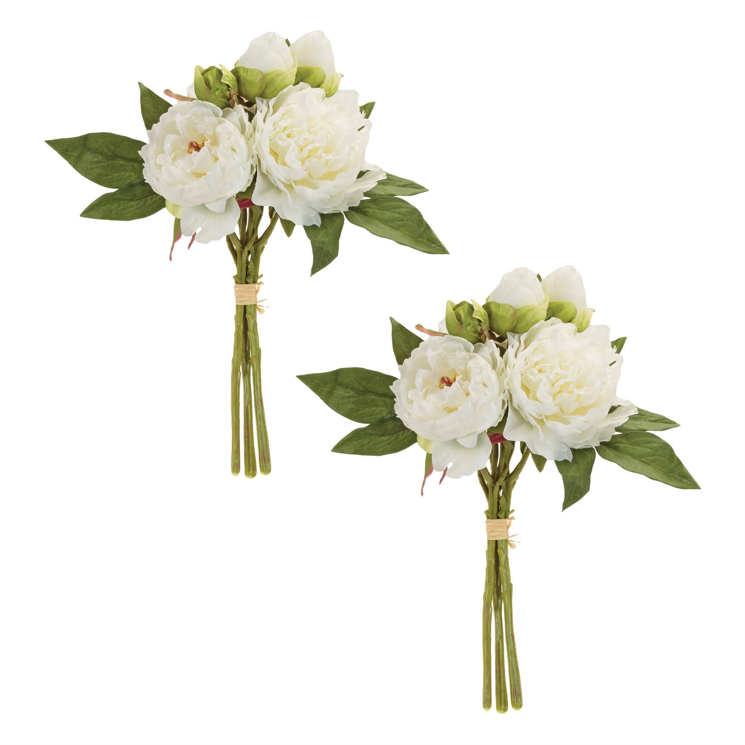 Angle. BreeBe - Peony Floral Bundle (Set of 2) - White, Green.