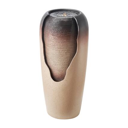 Front. VEVOR - Outdoor Water Fountain, 30.71-Inch Tall Glazed Jar Design with LED Light and Pump, 1-Tier Floor Standing Fountain - Ebony.