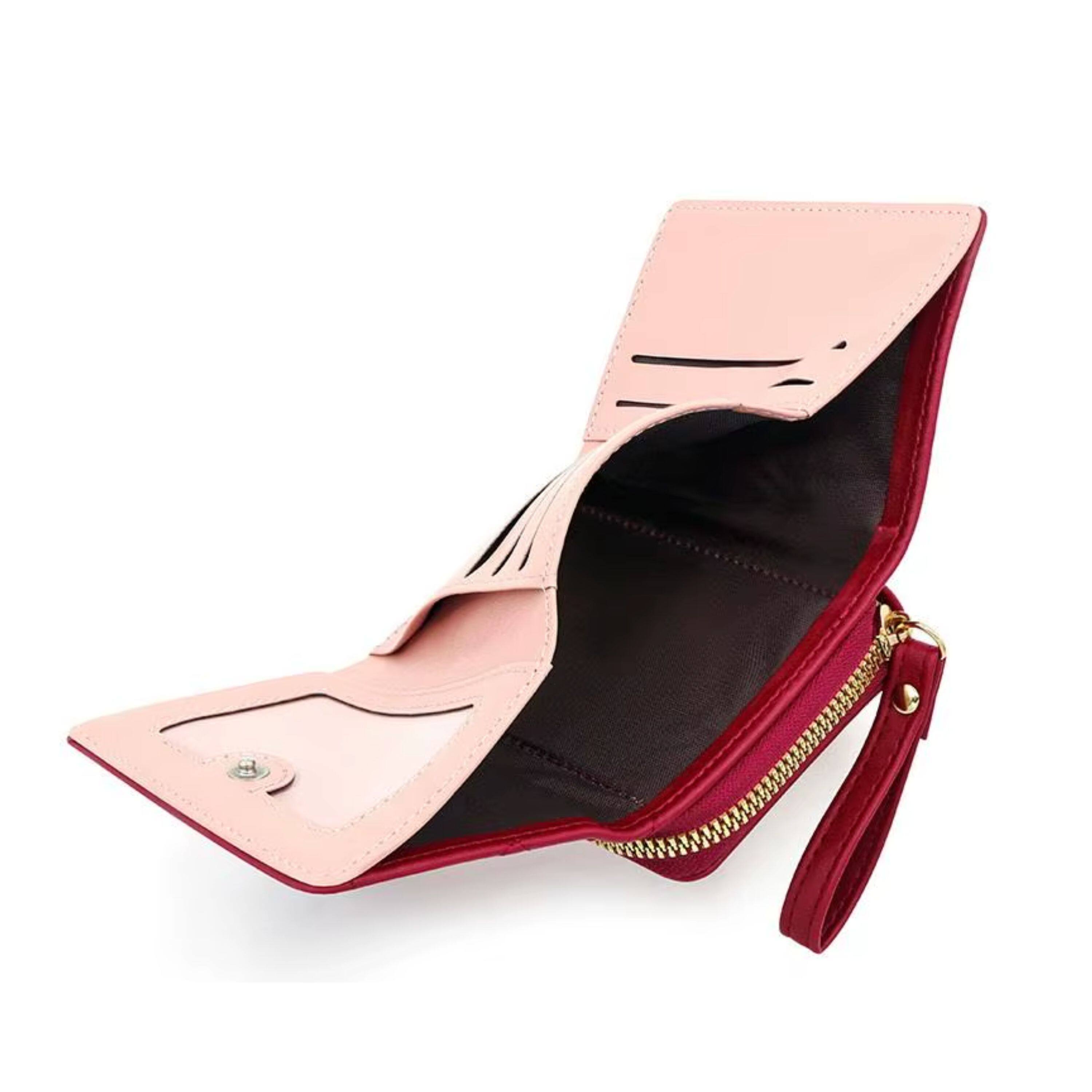 Left. Kitcheniva - Women's Heart Embroidered Wallet Red - Red.