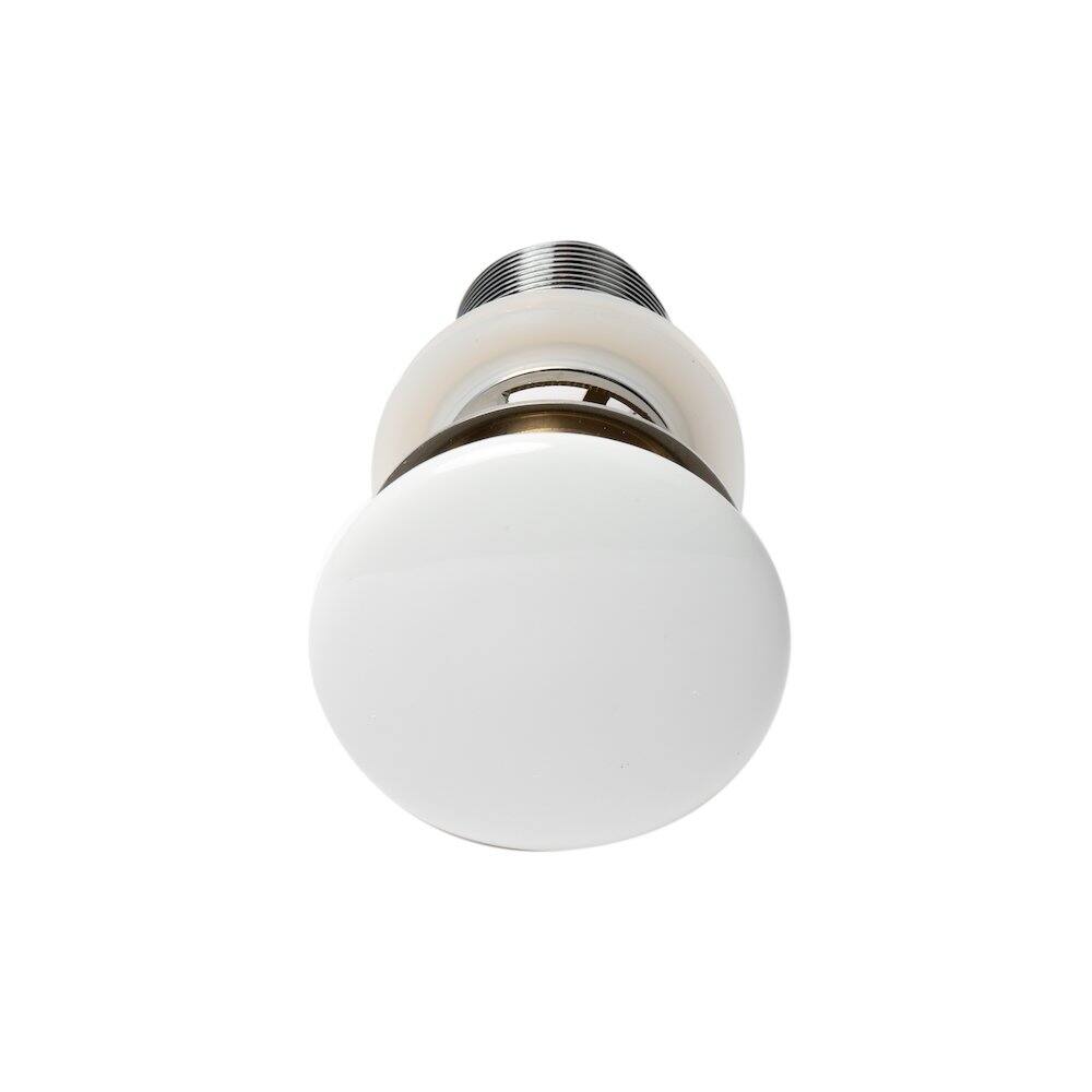 Angle. Alfi - White Ceramic Mushroom Top Pop Up Drain for Sinks with Overflow - White.