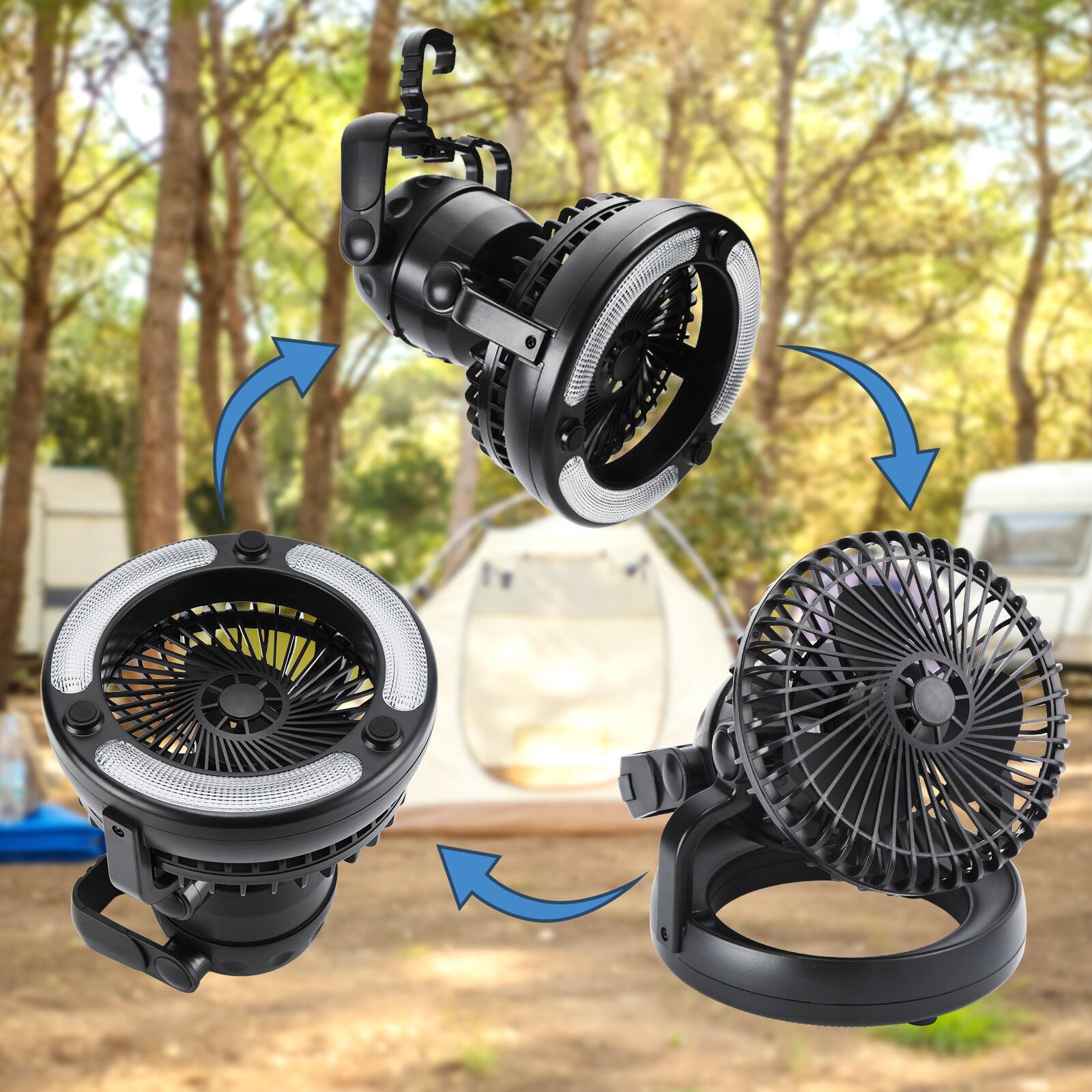 Alt View 6. Odoland - 2 in 1 Camping Ceiling Fan with 18 LED Light - Black.