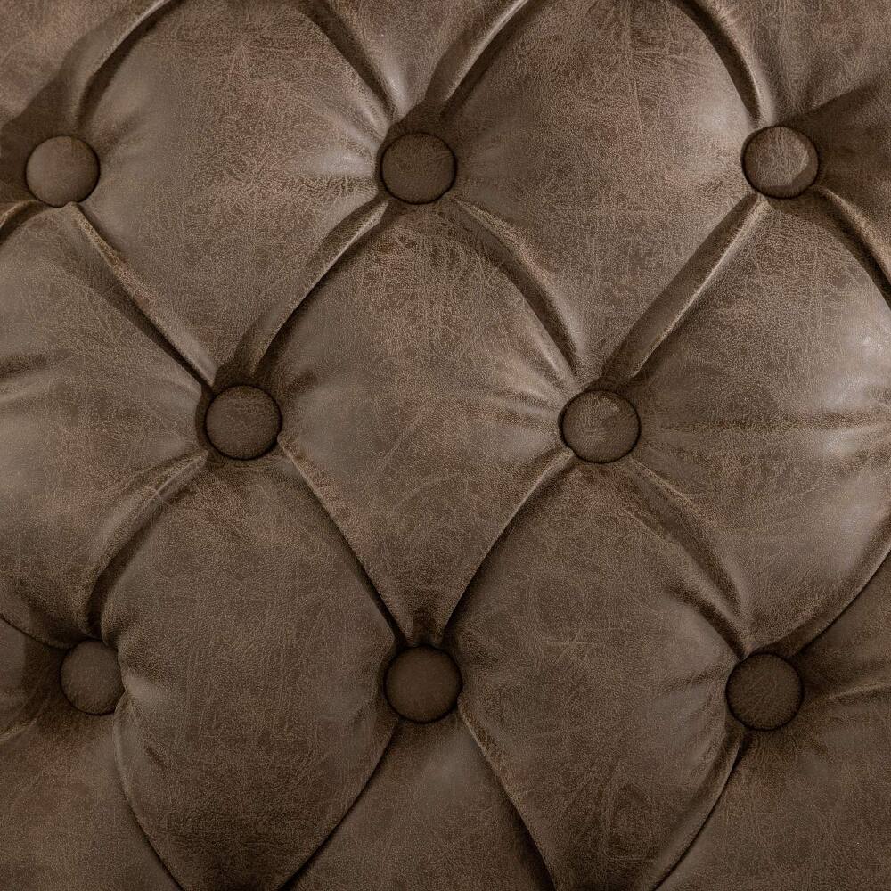 Alt View 6. Loheer - Loheer French Style Dining Chair Set of 2 Tufted PU Leather Solid Wood Vintage Farmhouse Oval Back Brown - Brown.