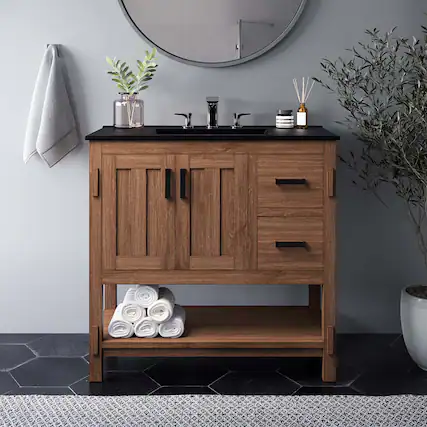 Front. Modway - Ashlyn Bathroom Cabinet Basin Not Included by Modway - Walnut.