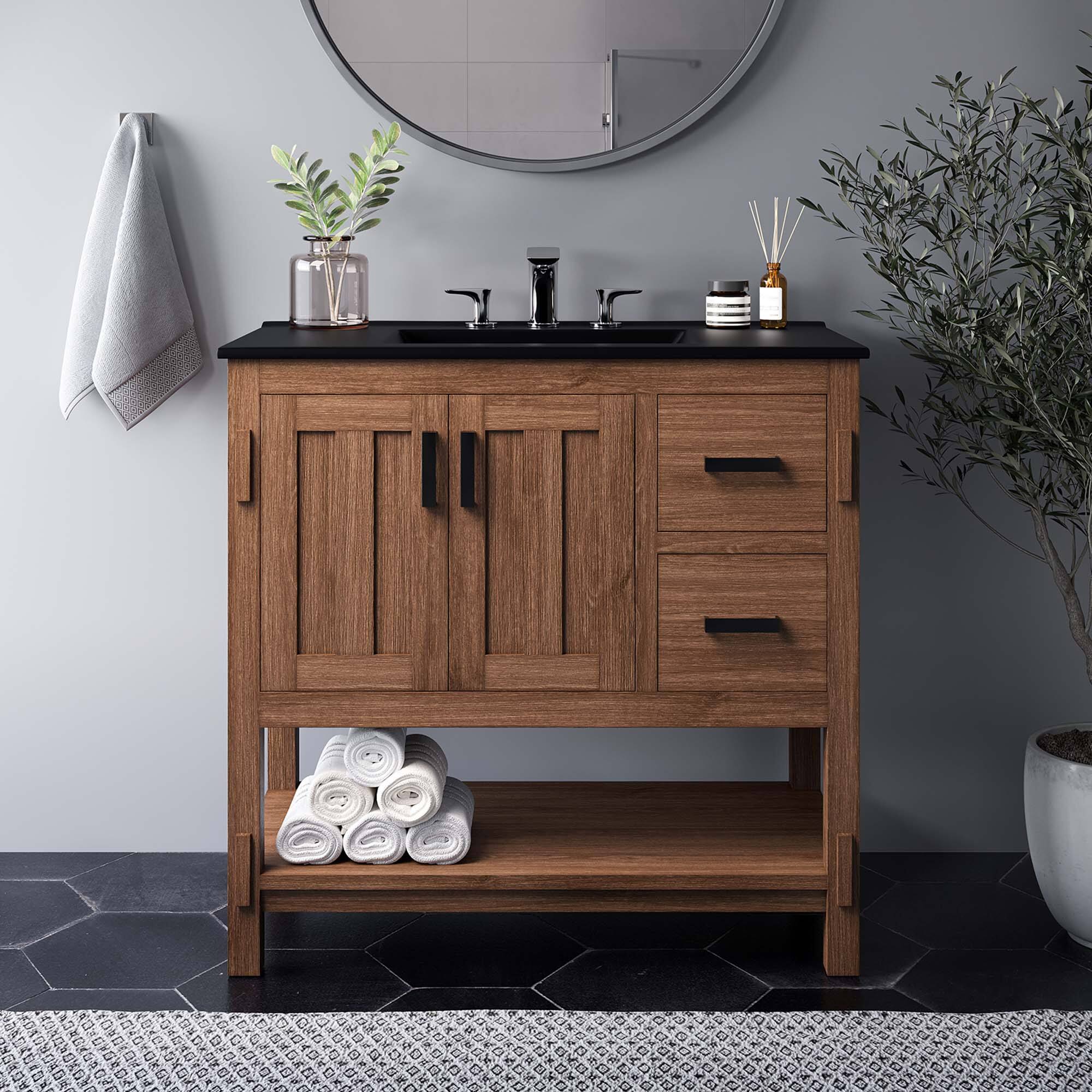 Front. Modway - Ashlyn Bathroom Cabinet Basin Not Included by Modway - Walnut.