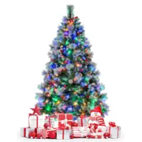 Costway - 6 FT Pre-Lit Artificial Christmas Tree Hinged with Pine Needles 350 LED Lights - Green/White - Front_Zoom