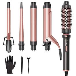 DORLUKFU - Wavytalk 5 in 1 Curling Iron Set with Curling Brush and 4 Interchangeable Ceramic Curling Wand (0.35"-1.25”), Wand