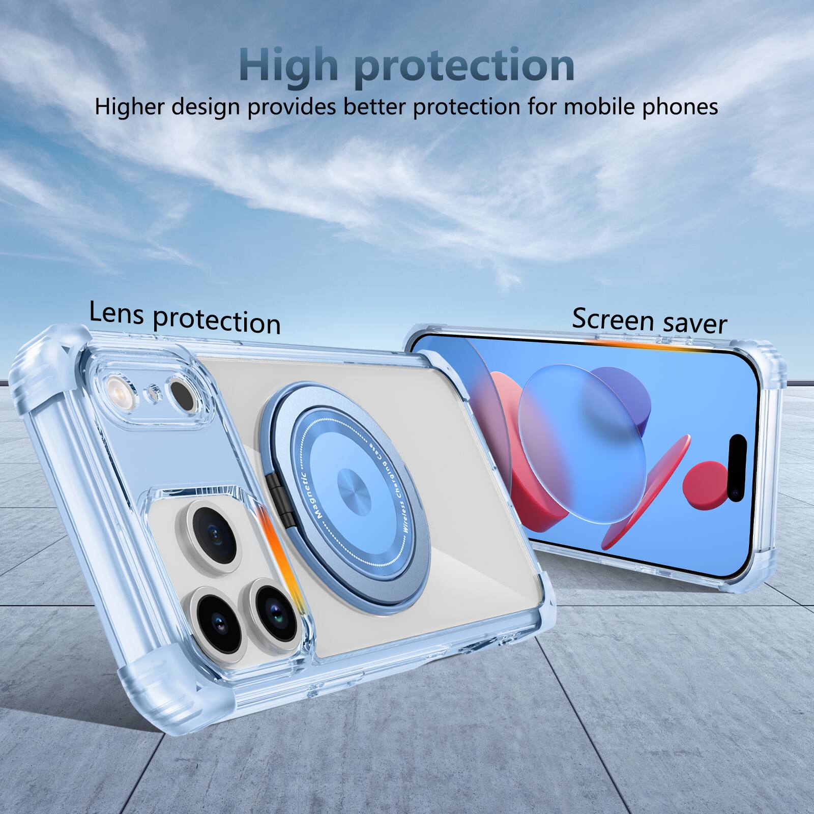 High protection  
Higher design provides better protection for mobile phones  
Lens protection  
Screen saver