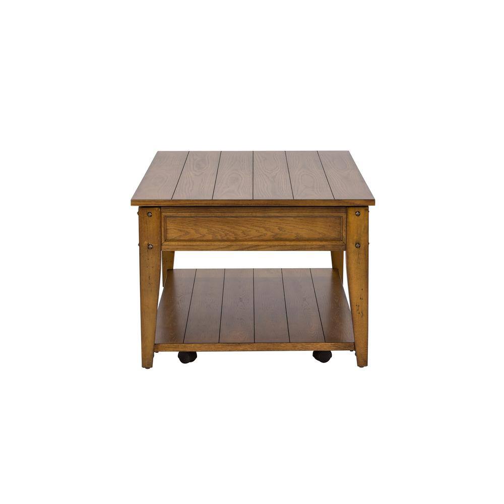 Left. Liberty Furniture Industries - Lake House Lift Top Cocktail Table in Oak - Brown.
