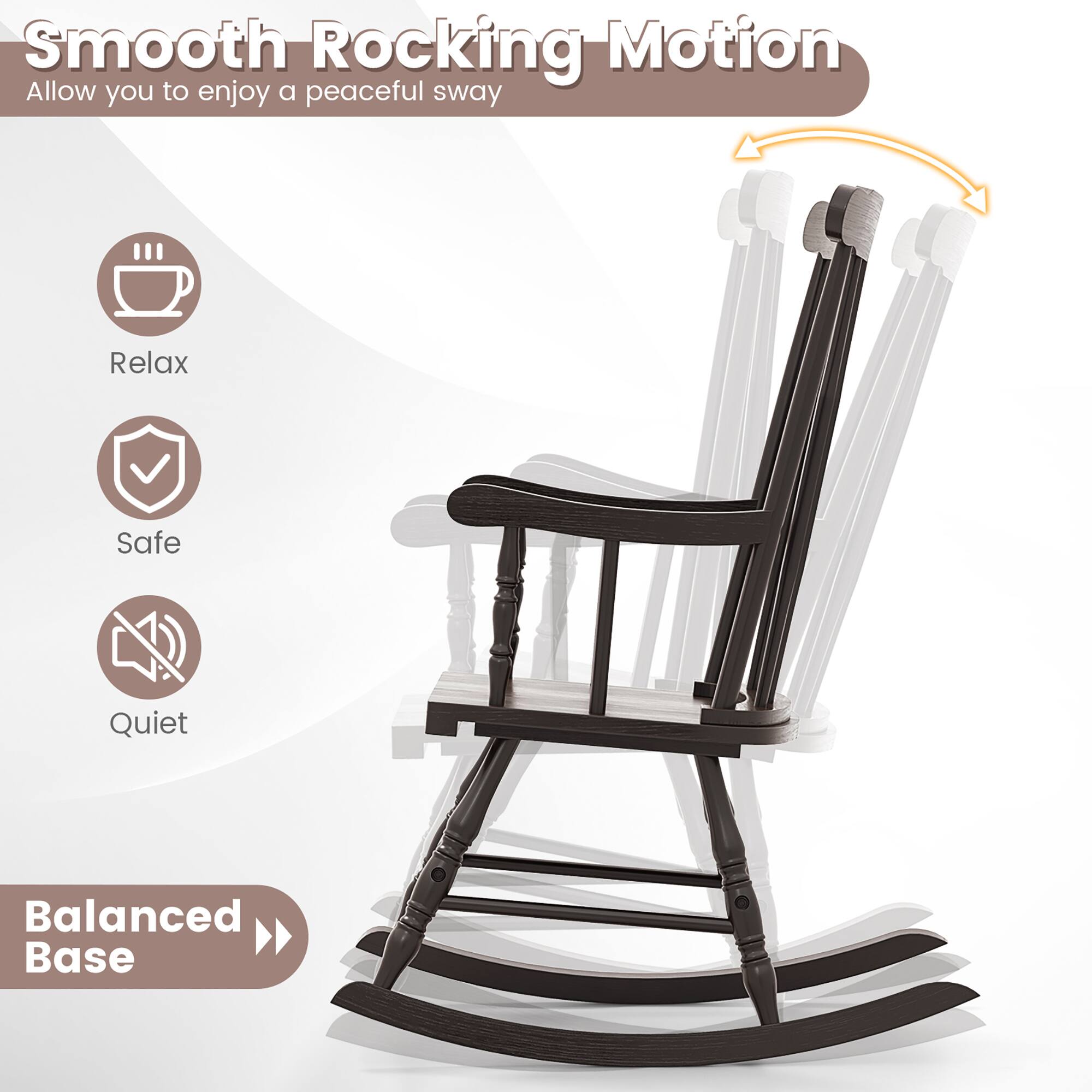 Smooth Rocking Motion  
Allow you to enjoy a peaceful sway  

Relax  
Safe  
Quiet  

Balanced Base