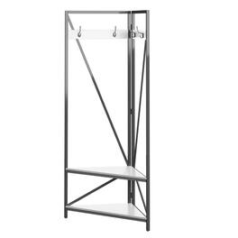 SlickBlue - Modern Metal Hall Tree Coat Rack with White Seat & Shoe Storage Bench - Black, White