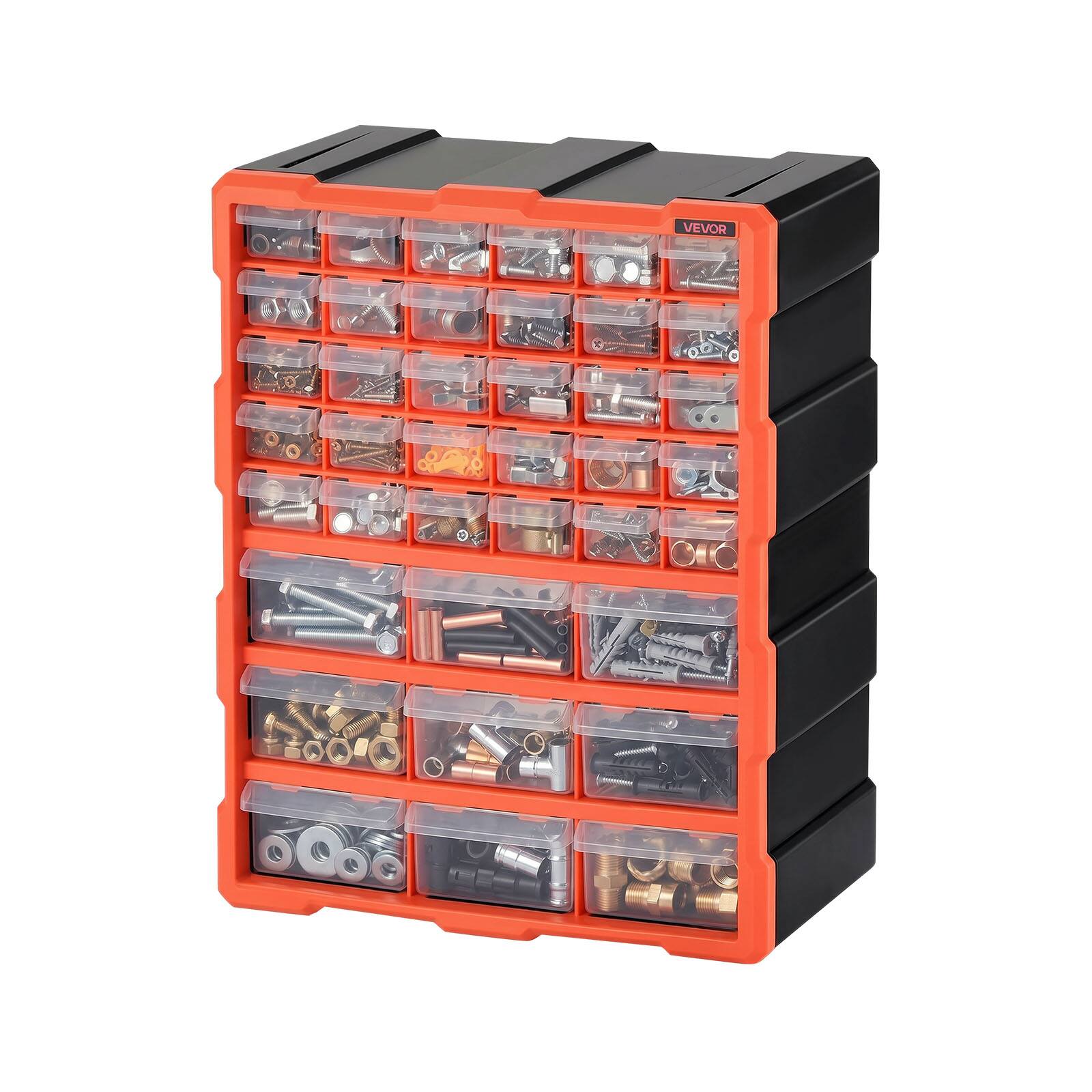 Alt View 5. VEVOR - 39-Drawer Storage Organizer, Plastic, Drawer Storage Cabinet for Garage Organization, Stackable Small Parts Organizer - Black + Orange.