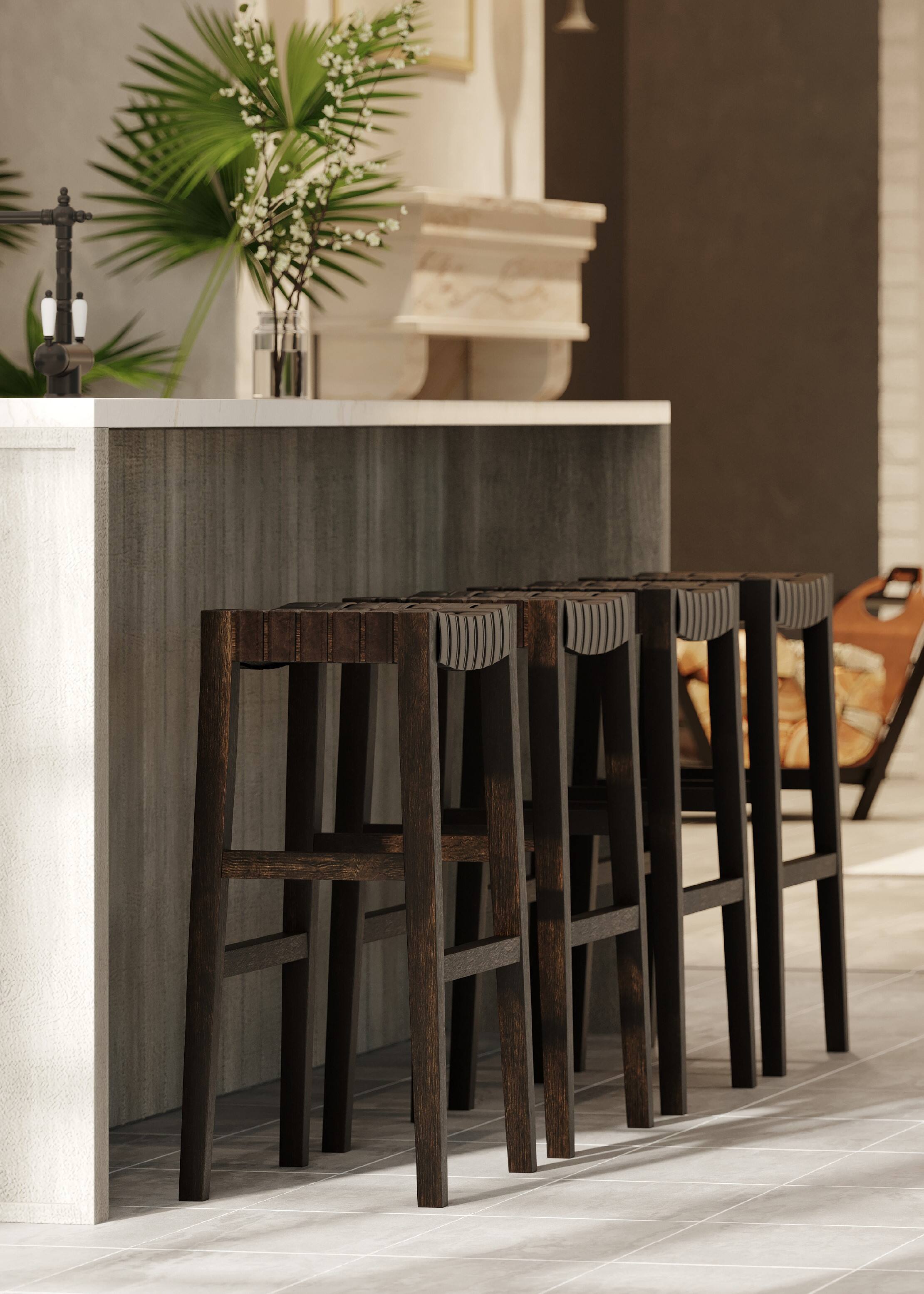 Alt View 4. Maven Lane - 31" Emerson Bar Stool In Weathered Brown Wood Finish With Vegan Leather - Weathered Brown.
